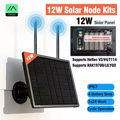 Pannello solare da 12W con MPPT e modulo LoRa, IP67, per nodo di rete Meshtastic
