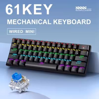 Clavier mécanique de jeu filaire APAYADO K61 60% avec éclairage RGB, 61 touches