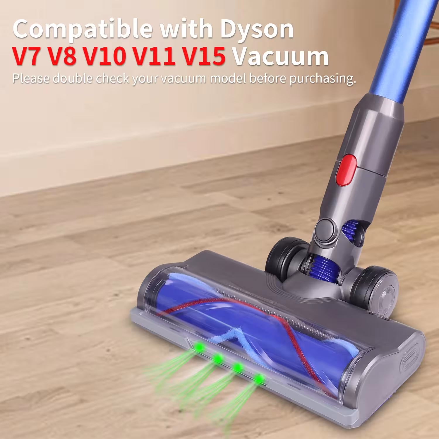 Dyson V7 V8 V10 V11 V15 Staubsaugeraufsatz mit grünem LED-Licht und Bürstenwelle