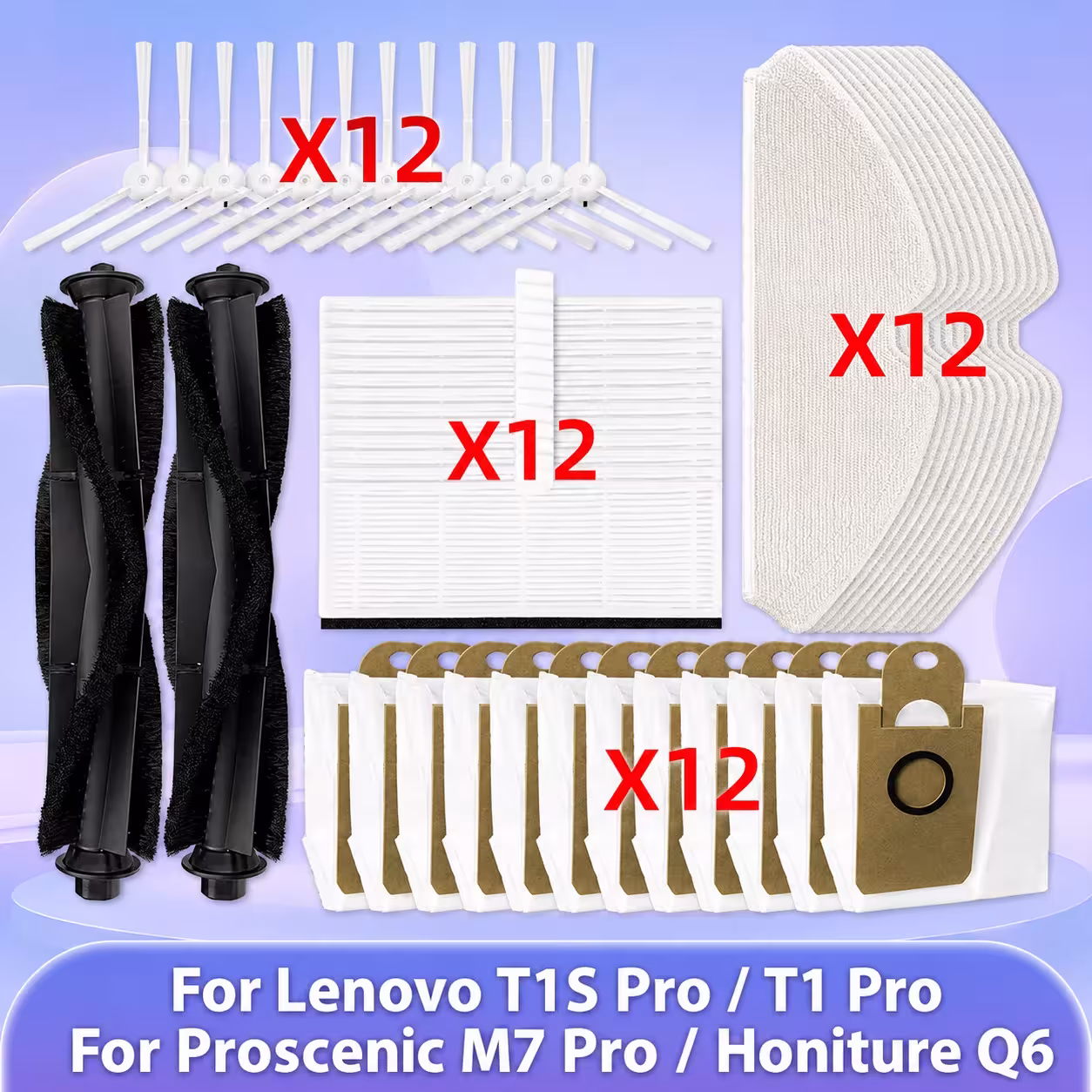 Atsarginių dalių rinkinys Lenovo T1S Pro, T1 Pro, Proscenic M7 Pro, Honiture Q6 robotams dulkių siurbliams