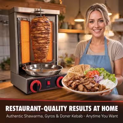 Podofo 3000W Infrared Heating 360 Rotation 2‑Burner Gas Vertical Machine 8kg Capacity Stainless Steel Construction for Restaurants Food Trucks Catering Commercial Barbecue Roasting Equipment 2