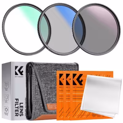 K&F Concept Netural Density ND4+MCUV+CPL Filter Kit Camera Lens Bundle Cleaning Cloth and Filter Pouch 49/52/58/67/72/77/82mm 1