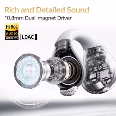 QCY Crossky C30S Open Ear Earphones Wireless Bluetooth 6.0 Clip-On Earbuds LDAC Hi-Res Audio Dual Connection 40H IPX5 Waterproof 2