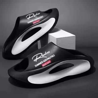 Lightweight EVA Men's Slide | Black and White cartoon Design, Exposed Toes, Comfortable All Year Round, Casual Indoor/Outdoor Us 1