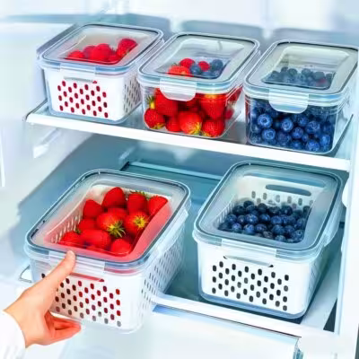 6pcs/set Large Capacity Fruit Storage Containers for Fridge with Removable Colander,Keep Berry Fruit Fresh Longer 1