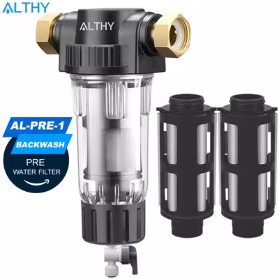 ALTHY Pre filter Whole House Spin Down Sediment Water Filter Central Prefilter Purifier System Backwash Stainless Steel Mesh 1