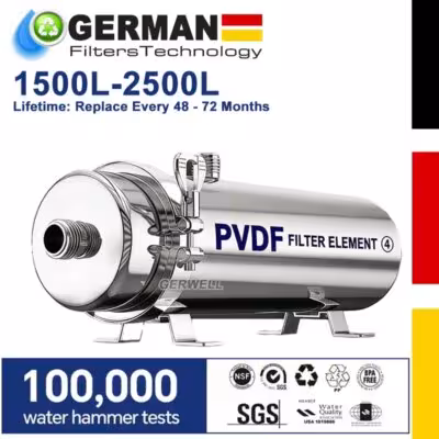 4X PVDF Whole House Water Filtration System,1500L-2500L Stainless Mineral Water Filter, Reusable PVDF Lasts 4-6 Years 1