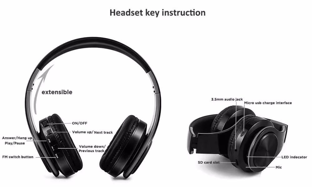 Cuffie Bluetooth wireless con microfono
