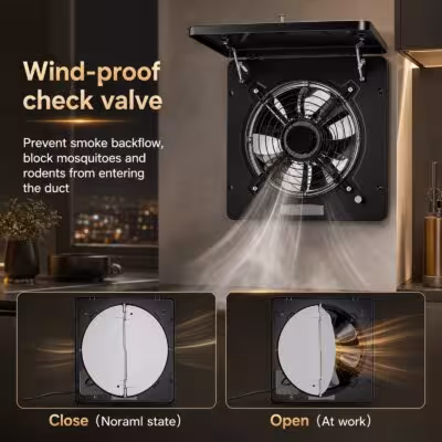 Powerful 25CM Wall Mount Exhaust Fan 100W 2800rpm Quiet With Return Valve For Kitchen, Bathroom, Garage, Basement, EU Plug 1
