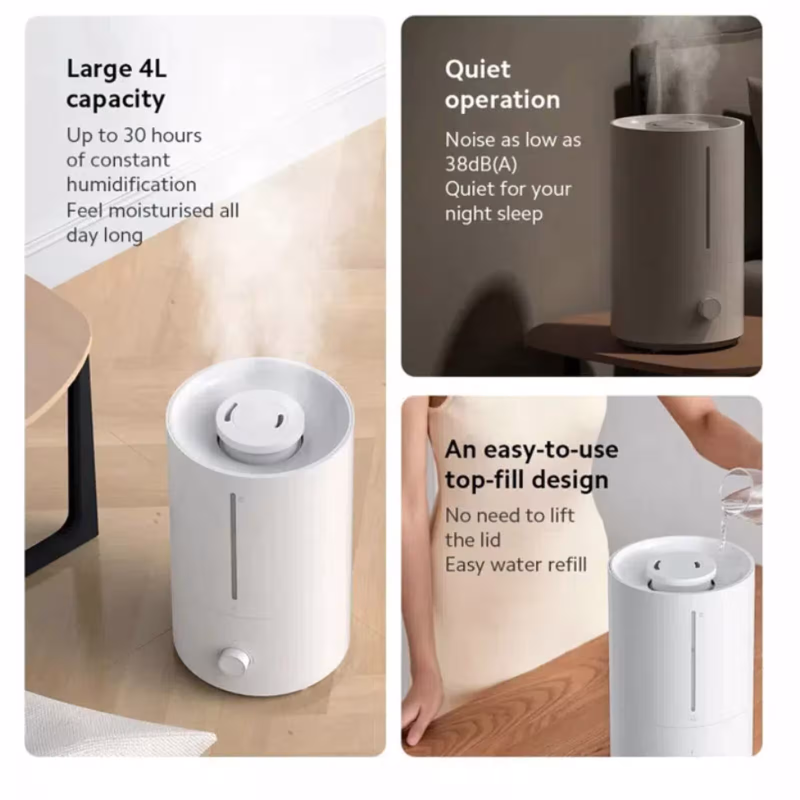 Umidificatore XIAOMI Humidifier 2 Lite, capacità 4 L, umidificazione 300 ml/h, protezione antibatterica del 99,9%