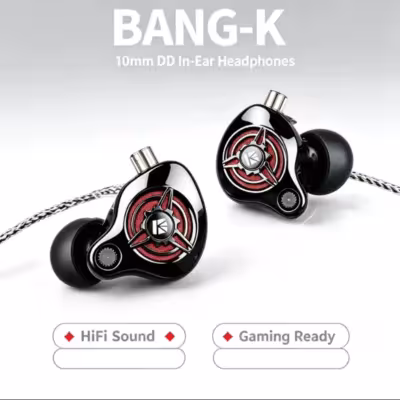 KBEAR BK1 Bang-K Wired IEM Gaming Earphones 10mm PET Dynamic Driver 5N OFC Detachabl Work for Switch PC Mobile FPS Gaming HiFi Music 1