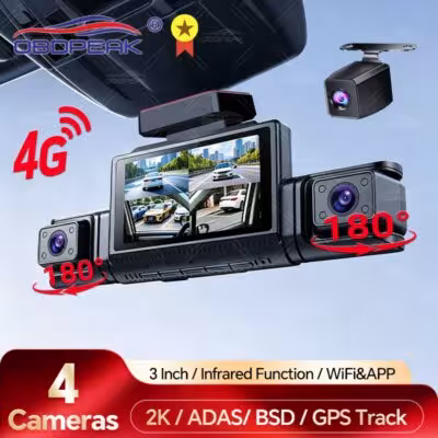 M100 4G LTE 4CH GPS Dash Cam Front 2K+3*1080P Car DVR 360 Camera 24H Parking WiFi ADAS BSD IR Night Vision Video Recorder 1