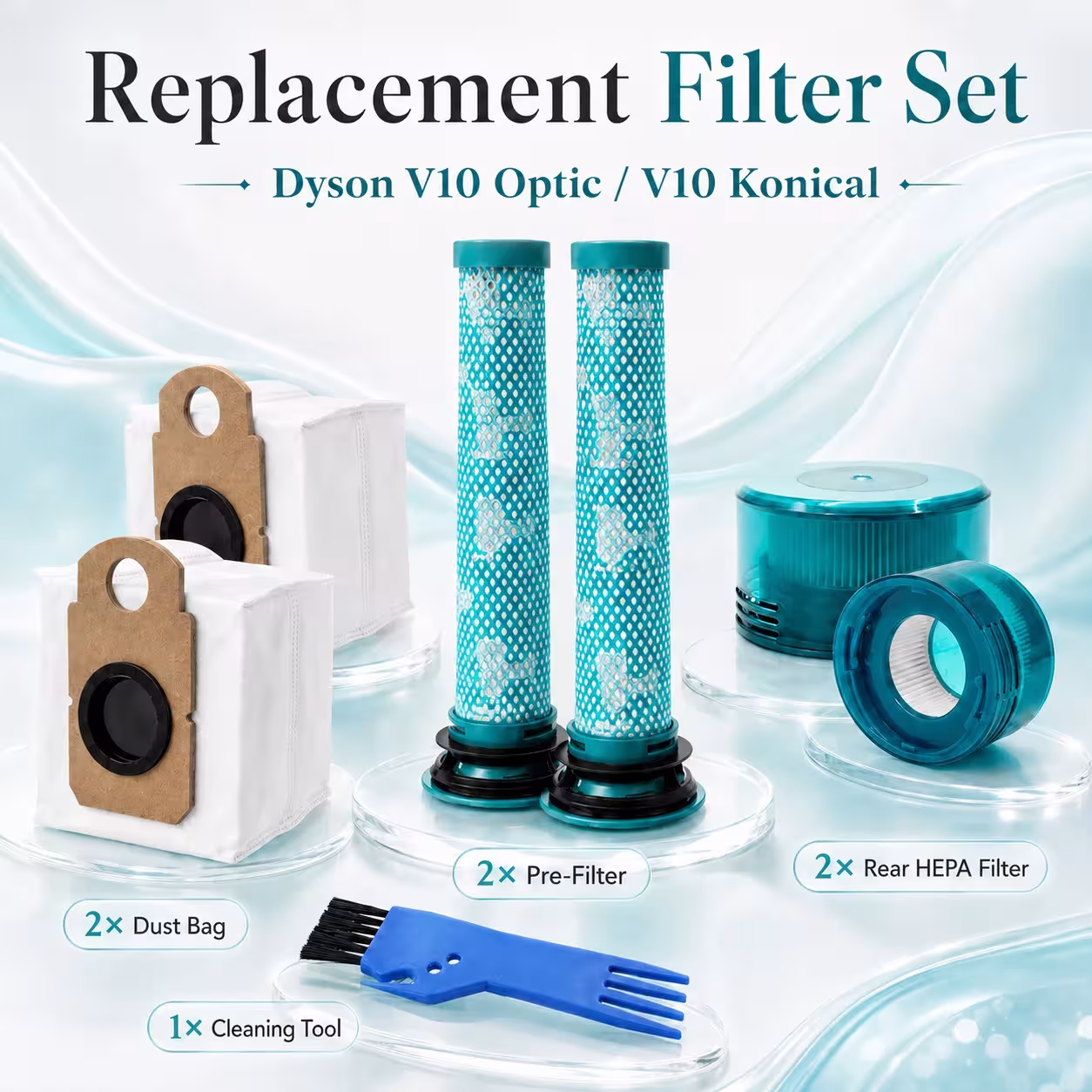 Filtrų komplektas su dulkių maišeliu ir HEPA filtru, skirtas Dyson V10 dulkių siurbliams