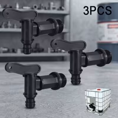 3Pcs 3/4 IBC Tank Plastic Tap Water Butt Faucet for Rain Water Beer Brew Tank Garden Hose Connection DIY Water Storage Accessories 1