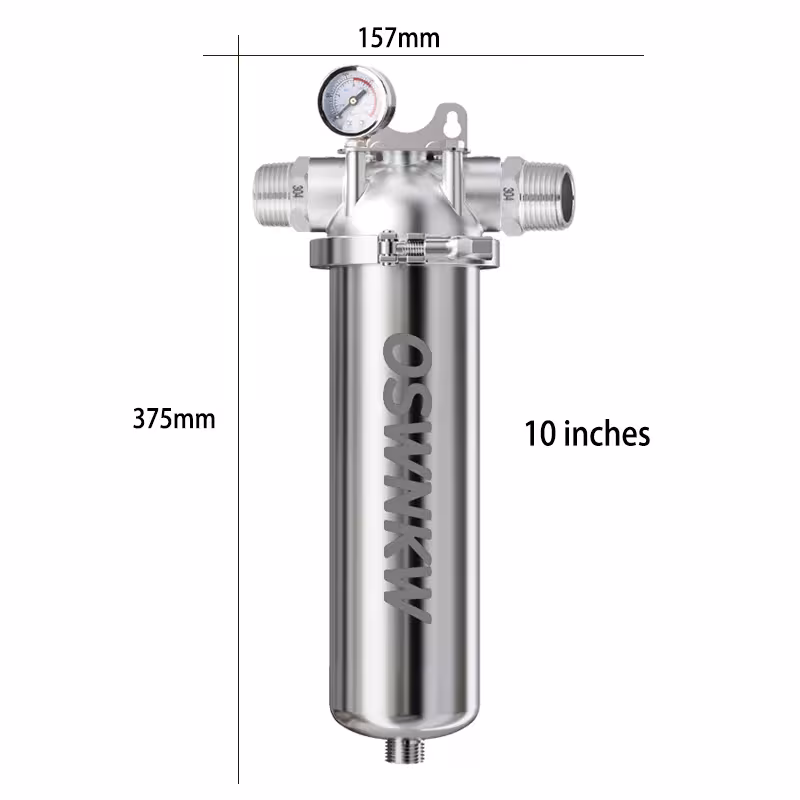 Filtro de agua primario para toda la casa de 10 pulgadas con malla de acero inoxidable, lavable
