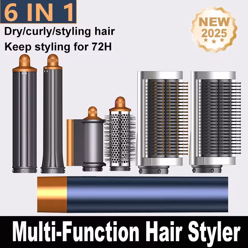 6-in-1 professional hair styling device with hot air, ionization, and curling