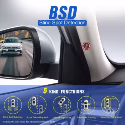 Car BSD BSM Blind Spot Detection System Millimeter Wave Radar Parallel Lane Change Assist Sound Light Alarm Rear Vehicle Monitor 1