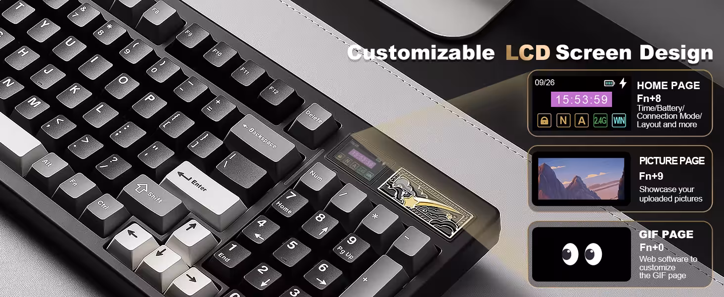 Mechanical gaming keyboard with LCD screen