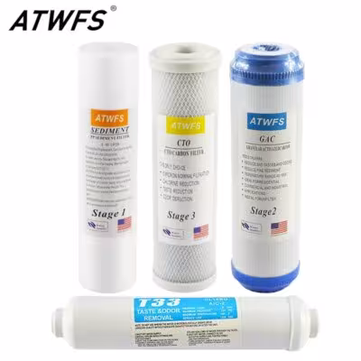 ATWFS 4 Stage Water Filter System Cartridge Purifier 10'' Cotton Filiter Activated Carbon Filter T33 for Reverse Osmosis 1