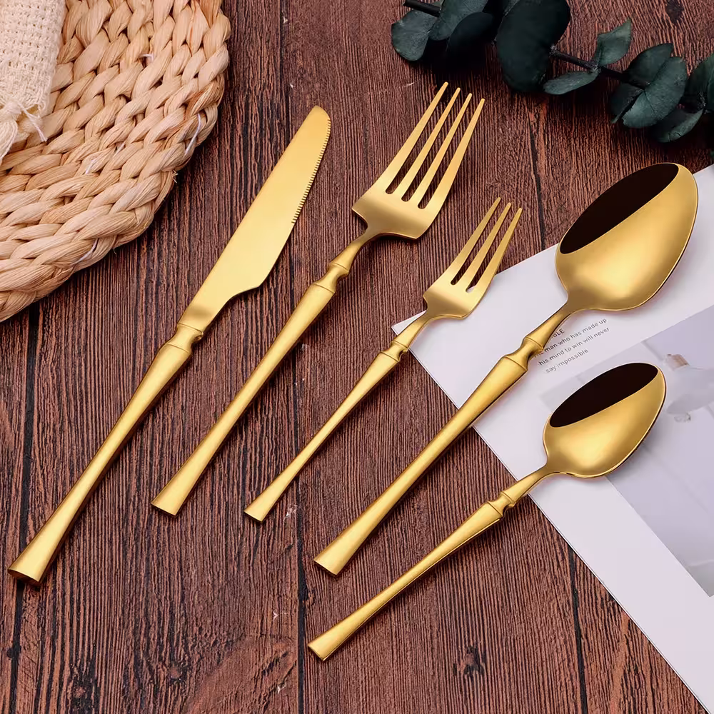 Gold cutlery set.
