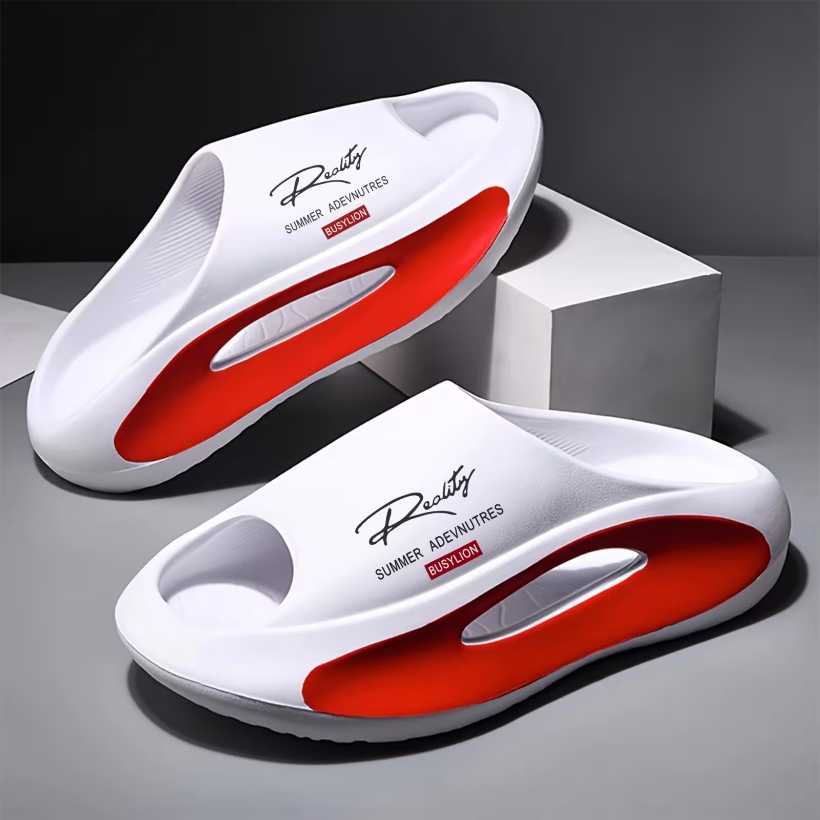 Chanclas de mujer con suela gruesa, parte delantera de color, zapatillas para casa antideslizantes