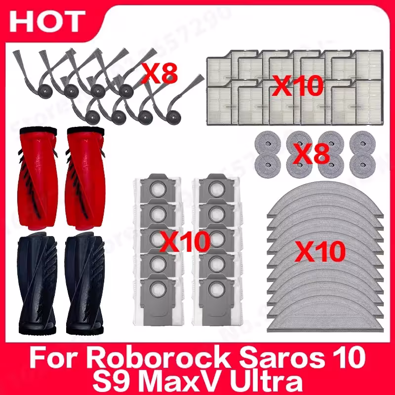 Piezas de repuesto para Roborock S10 / S9 MaxV Ultra: cepillo, filtro, trapo, bolsa