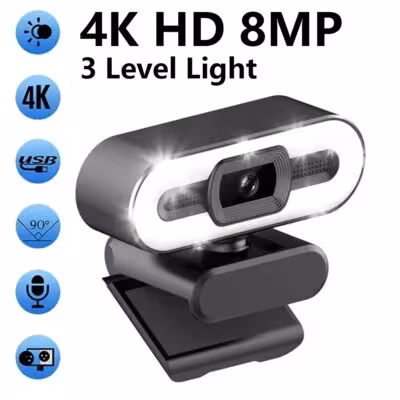 Portable Full HD 1080P 2K 4K Webcam PC Laptop Auto Focus Webcam Live Streaming Flexible with Microphone Live Broadcast withLight 1
