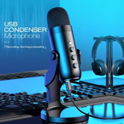 Haomuren USB Microphone for PC Mac Gaming Recording Stream Podcast, Computer Condenser Mic with Phone Adapter Headphone Output 1