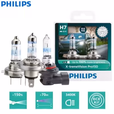 Philips H1 H4 H7 12V X-treme Vision Pro150 Bright White Lamps H11 HB3 HB4 HIR2 Halogen Light 9005 9006 9012 Car Genuine Bulbs 2X 1