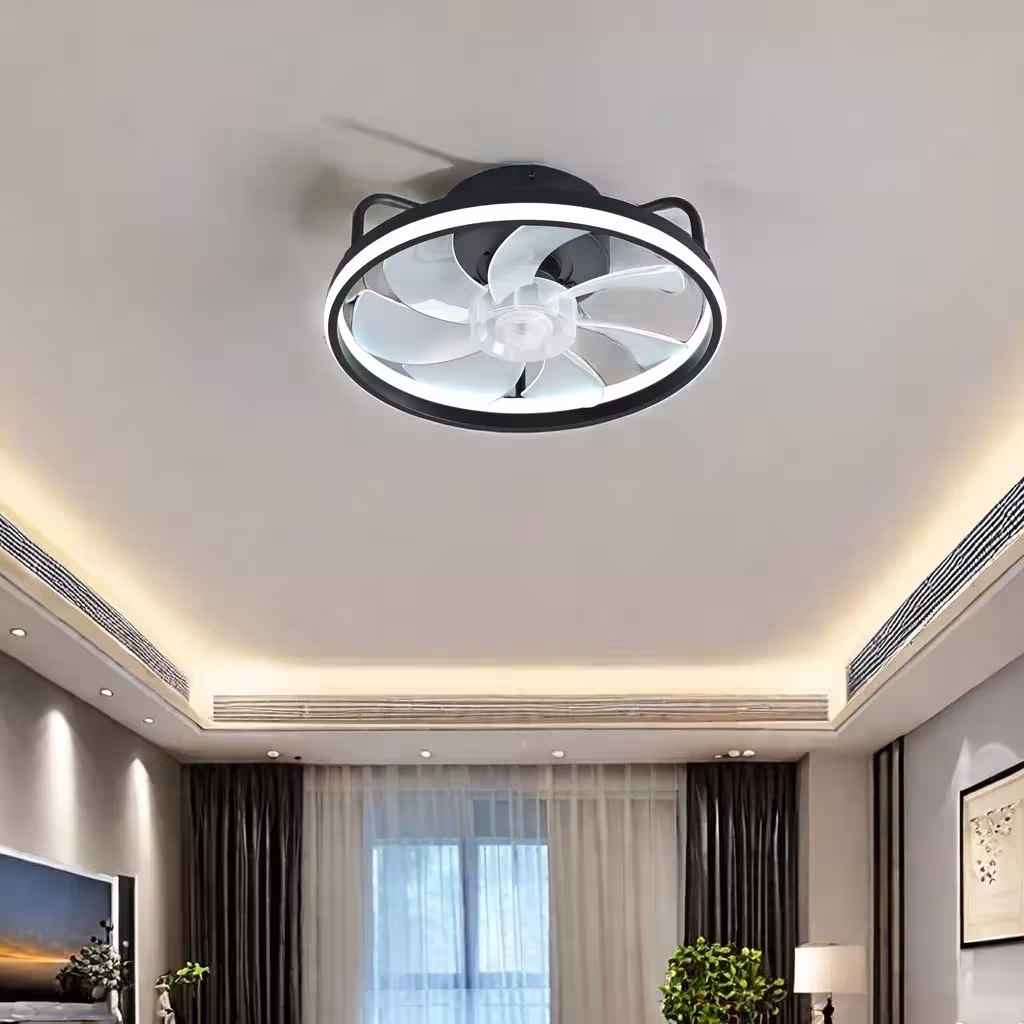 Moderno ventilatore da soffitto intelligente con luce LED e controllo 2 in 1