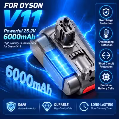 100% For Dyson V11 V15 25.2V 6800mAh Li‑Ion Replacement Battery, Compatible With V11 Absolute Extra, Torque Drive Extra, Fluffy Extra, Animal, V15 Detect Cordless Vacuum Cleaner 2