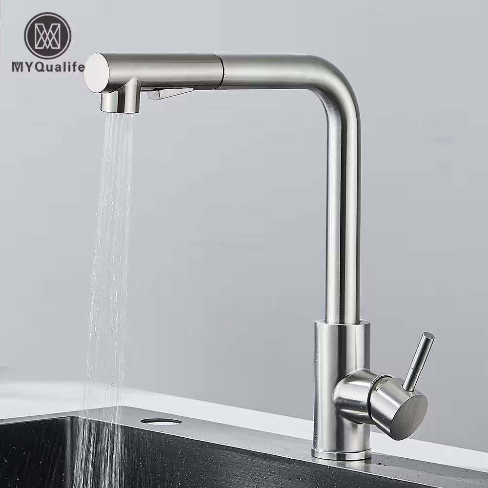 Grifo de cocina extraíble con rociador de alta presión, agua fría y caliente