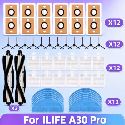 Compatible For ( ILIFE A30 Pro ) Vacuum Parts Main Roller Side Brushes HEPA Filter Mop Cloth Dust Bag Accessories 1
