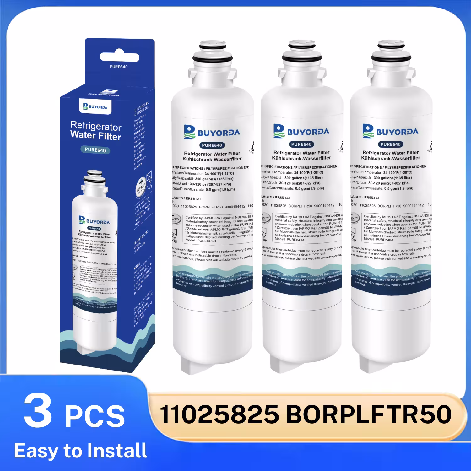 Filtro de agua para refrigerador, compatible con Bosch Ultra Clarity Pro BORPLFTR50 BORPLFTR55 WFC100MF