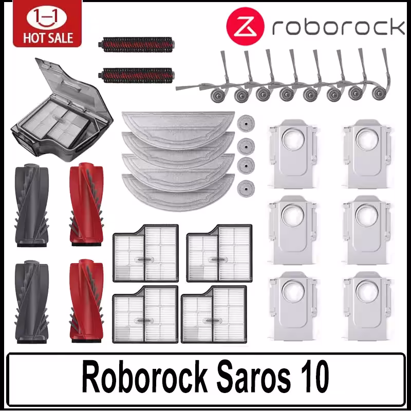 Roborock Saros 10 dulkių siurblio robotui priedai: šepečiai, filtrai, šluostės, maišelis