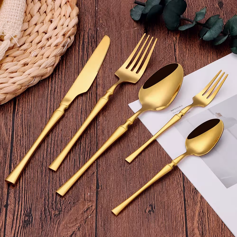 Gold cutlery set.
