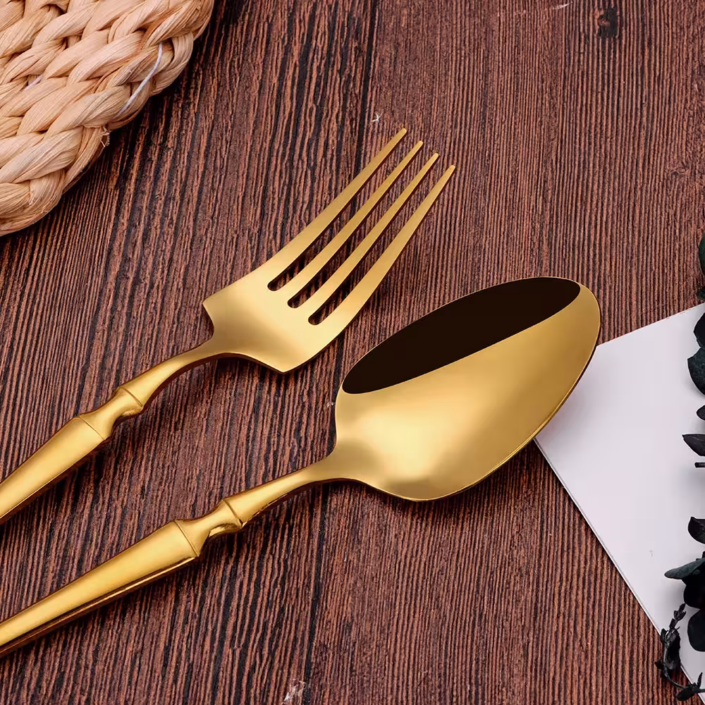 Gold cutlery set.