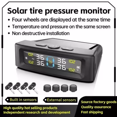 TPMS Tire Pressure Monitoring System Car Safety Alarm System Wireless Solar&USB Powered 4/6 Sensors with Color Digital Display 1