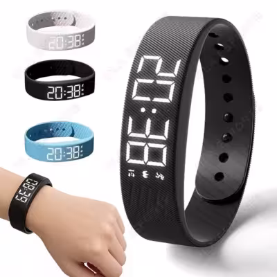 LED Digital Alarm Clock Watch Adjustable Snooze-proof Alarm Bracelet with Running Pedometer Waterproof Vibrating Alarm HT30 1