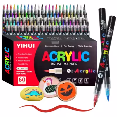 12/24/36/48/60 Colors Acrylic Paint Pens Markers Brush Tip Paint Markers For Rock Painting Wood Stone Glass Gift DIY Crafts 1