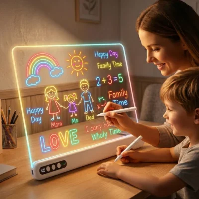 LED Drawing Board for Kids Rechargeable Light-Up Acrylic Neon Board with Timer and Built-in Stand Digital Battery 1