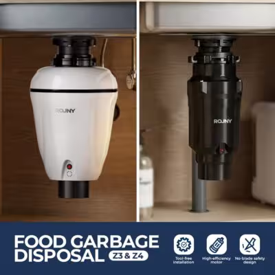 Uninterrupted Feeding Kitchen Waste Shredder With Dual 0.5/0.75 HP Power, Whisper Quiet Operation, Heavy-Duty Stainless Steel Grinding Chamber Assembly, Under Sink Food Waste Grinder For Domestic Kitchen Sink Installation, ROUNY 1