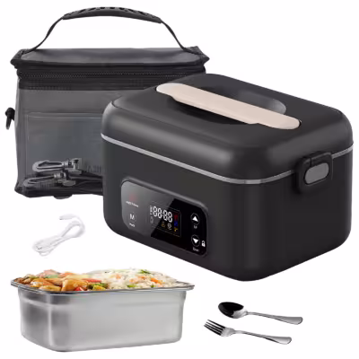 Rechargeable Electric Lunch Box Cordless Heated Lunch Box Portable Food Warmer Battery Powered Bento Box Self Heating Food Container for Office Work School Travel Car Camping Home Kitchen Meal Warmer No Water Required 1