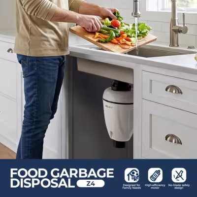 ROUNY 3/4 1/2 HP Continuous Feed Garbage Disposal, Kitchen Food Waste Disposer with Stainless-Steel Grinding System 1
