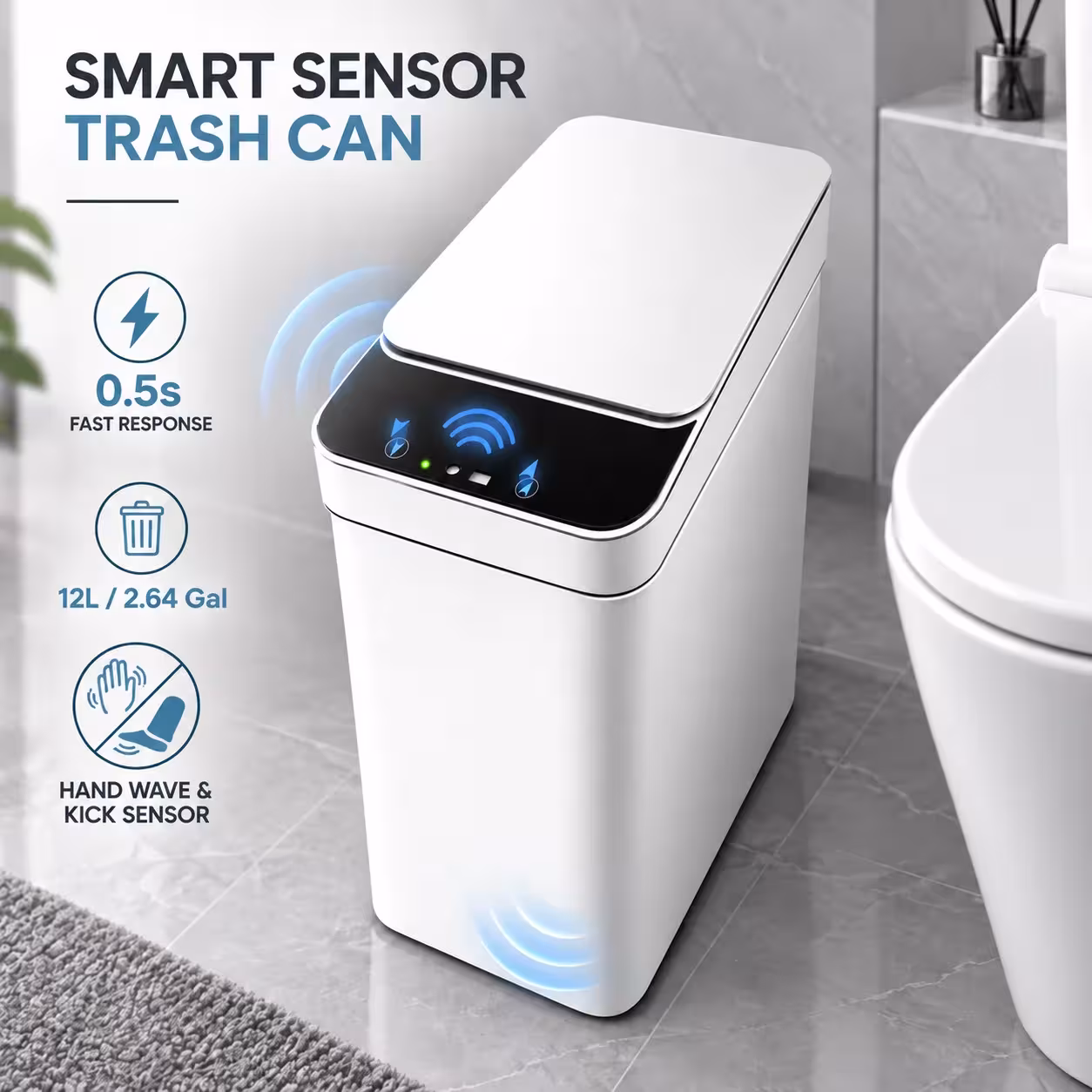 12L automatic trash can with motion and vibration sensor, odor blocking