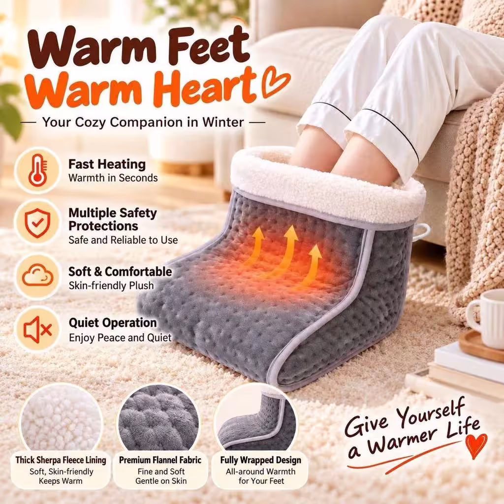 Coperta riscaldante elettrica per piedi con pile di corallo, fodera rimovibile, 30-60°C