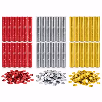12 Pcs 12 Inch Confetti Tubes, Metallic Round Foil Confetti, Red Silver Gold, Party Popper for Wedding Birthday and Party 1