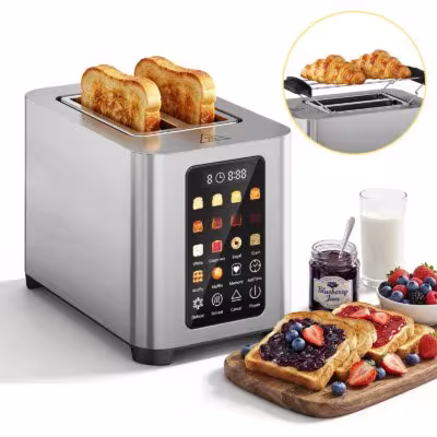 Patbrela Toaster 2 Slices with bread rack, Stainless Steel, Touch Screen, Digital Timer, Smart Toaster with 6 Bread Type, Wide Slot, Removable Crumb Tray 1