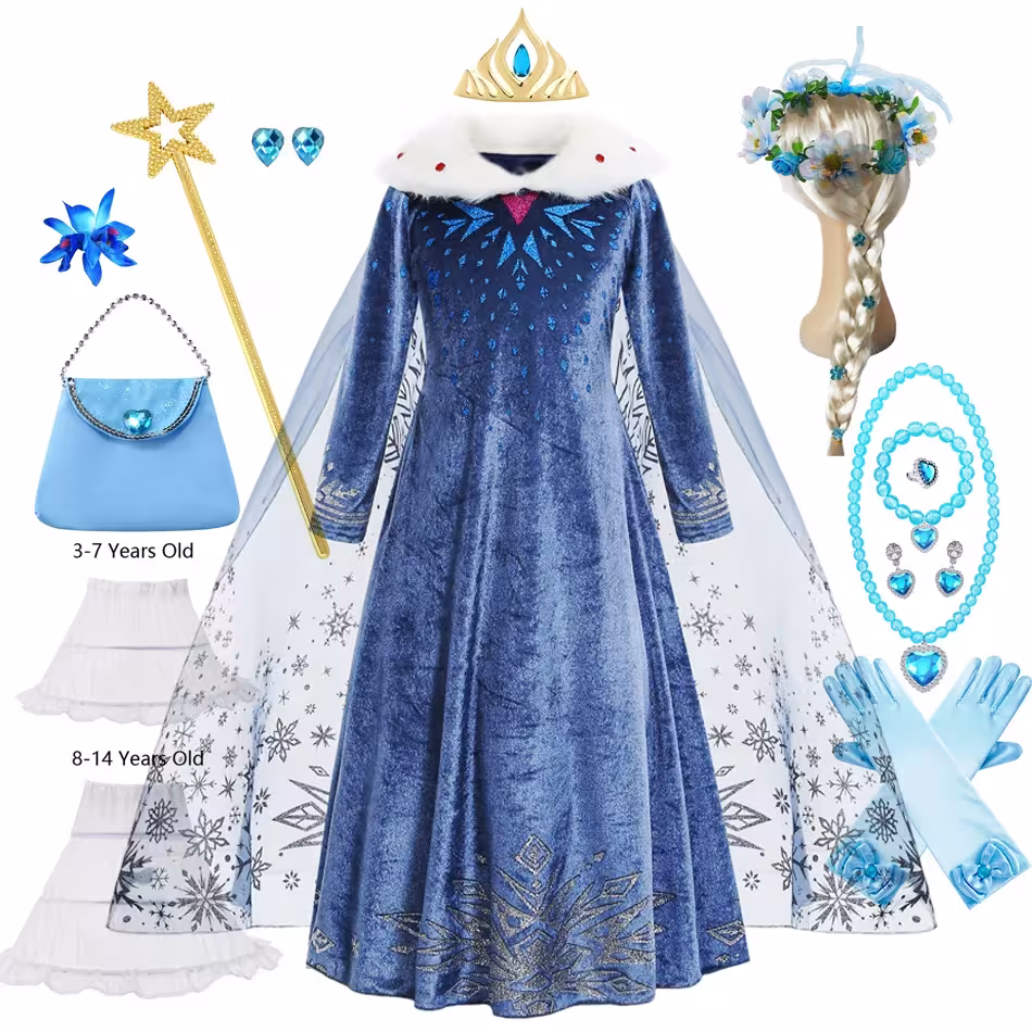 Robe Elsa pour filles, manches longues, pour les anniversaires et Noël