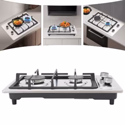 Stainless Steel Gas Stove Automatic Ignition Stove Gas Cooktop with 2 Burner Pressure Reducing Valve for Home Kitchen Cooking 1